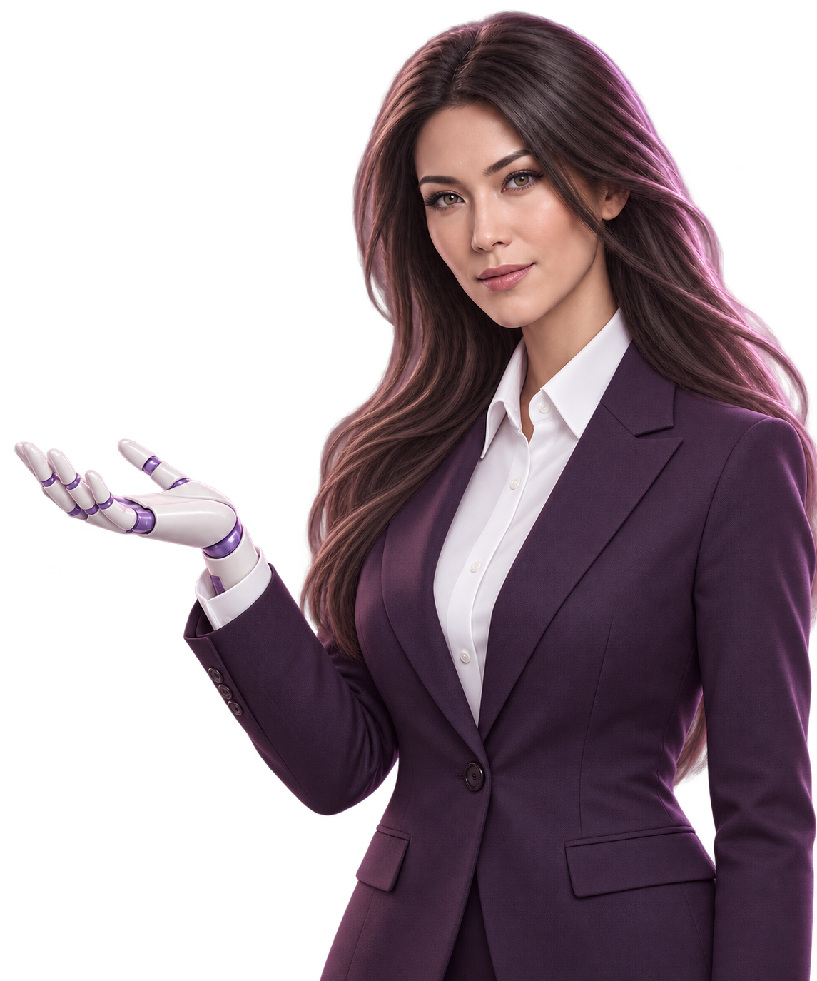 Illustration d’une assistante IA en costume professionnel